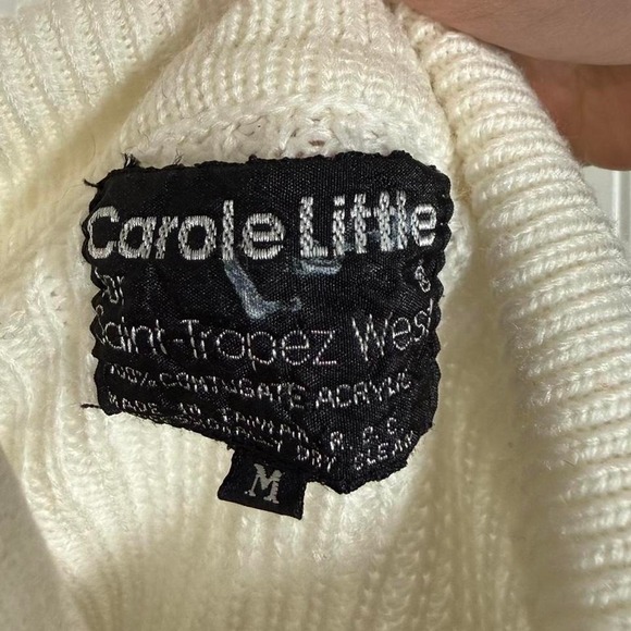 VTG Carole Little White Ivory Cableknit Acrylic Pullover V Neck Collared Sweater - Picture 4 of 4